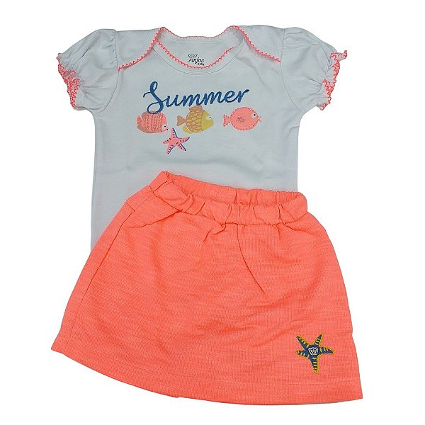 Conjunto para Bebê Body Feminino Short Manga Curta 213630 Anjos Baby