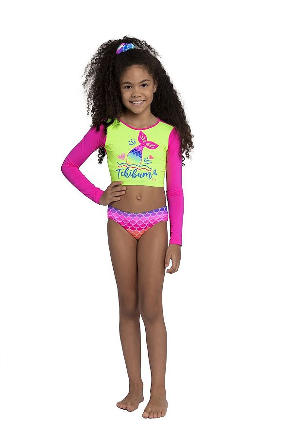 Biquini Infantil Feminino Sirikids Verde Limão/Pink/Azul 36023