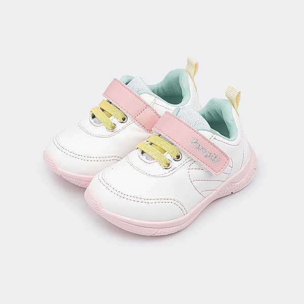 Tênis Infantil Feminino Branco Fechamento Velcro e Elastico Pampili 659.006