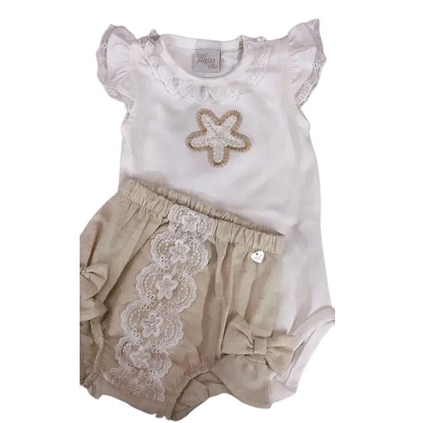 Conjunto Body com Short Bebê Manga Curta Feminino Anjos Baby 213637