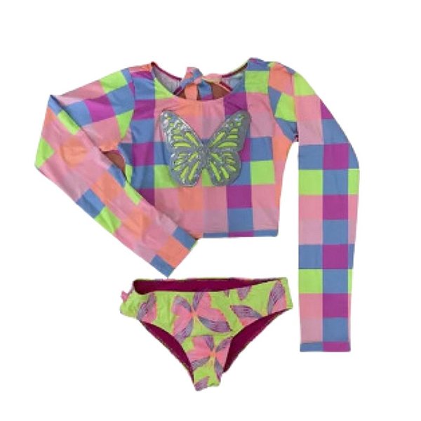 Conjunto Camiseta de Nadar e Biquíni Borboleta Moda Praia Siri Kids 36971