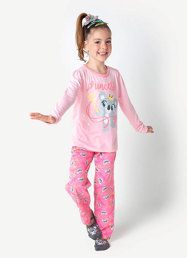 Pijama Manga Longa Coala Princess Infantil Menina Puket 030402416