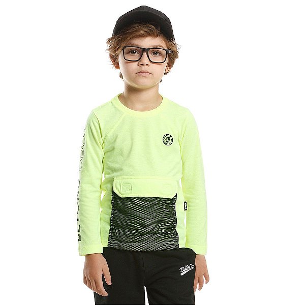 Camiseta Infantil Masculina Manga Longa Amarelo Neon 47124