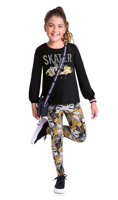 Conjunto Levinho com Calça Legging Infantil Feminino Skate Girl Kyly 207676