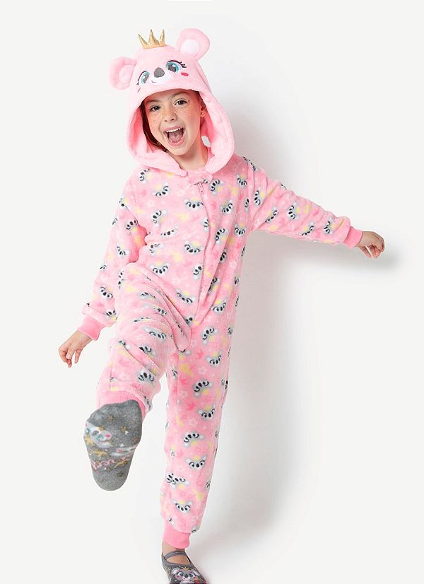 Pijama Macacão Kigurumi Infantil Feminino koala Puket 030402434 - Se-An  Junior - Moda Infantil