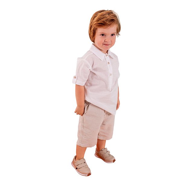 Conjunto Camisa Off White e Bermuda Sarja Infantil Menino Vigat 3844