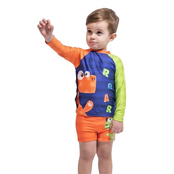 Conjunto Camiseta Para Nadar e Sunga Animale Infantil Menino Moda Praia Peixote Kids 650037