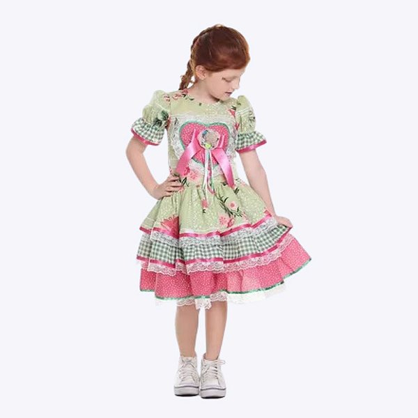 Vestido Festa Junina Floral Luxo Caipira Muvile 9943