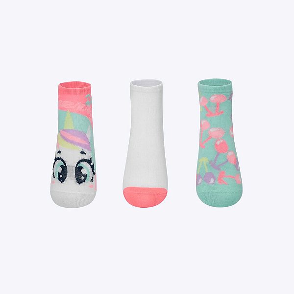 Kit com 3 Meias Infantil Menina Unicórnio Cherry Puket 010406213