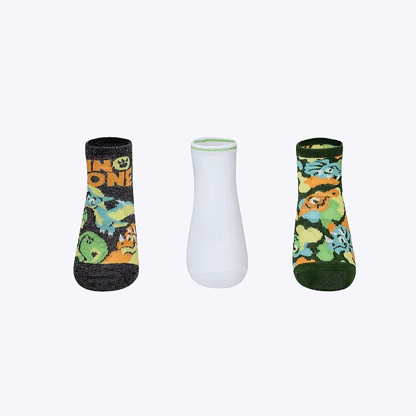 Kit com 3 Meias Infantil Menino Dino Trio Puket  010406207
