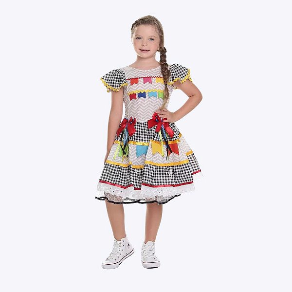 Vestido Festa Junina Bandeirinha Infantil Muvile  9955A