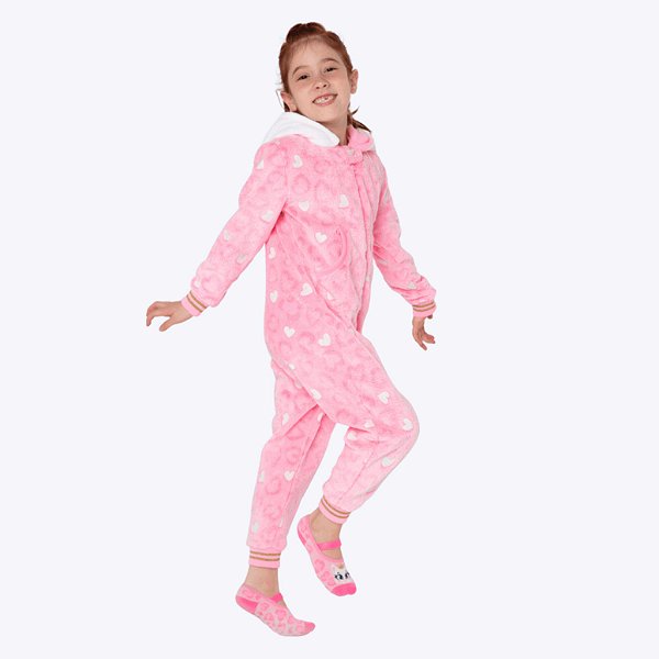 Pijama Kigurumi com Capuz Gata Romântica Infantil Menina Puket 030402762