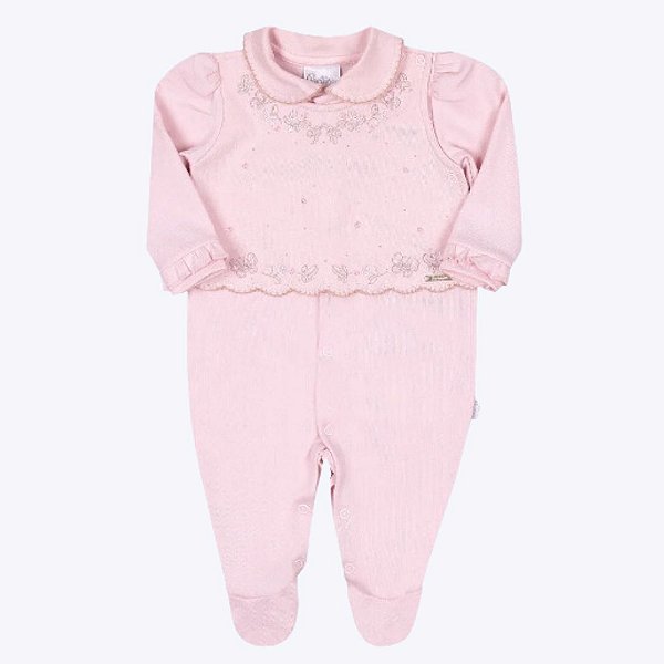 Macacão Longo Malha Suedine Bebê Menina Paraiso 15356