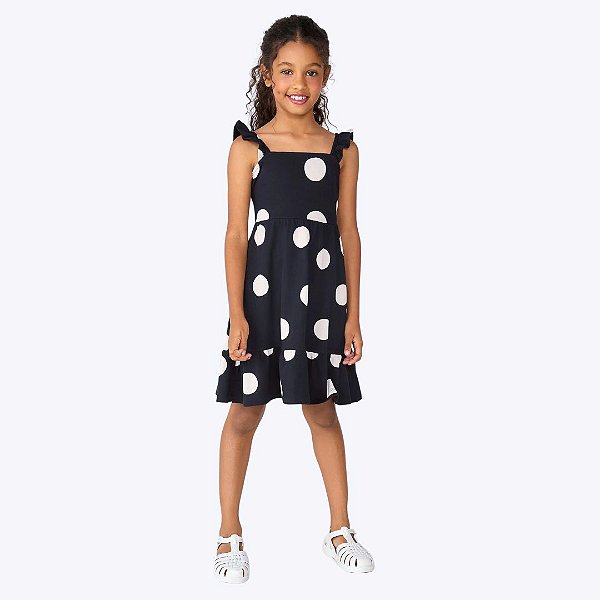 Vestido Preto Poá Infantil Menina Hering Kids 5B6l1ben