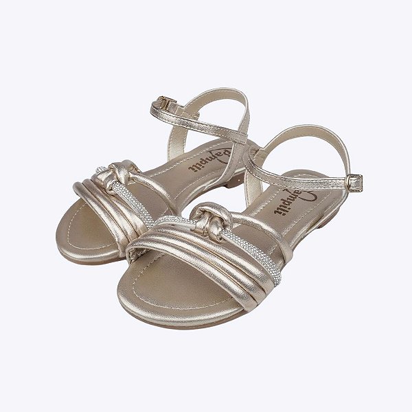 Sandália Dourada Iris Nó e Strass Infantil Feminina Pampili 725019000