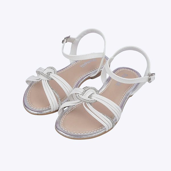 Sandália Branca Iris Nozinho e Tira de Strass Infantil Feminina Pampili  409314000