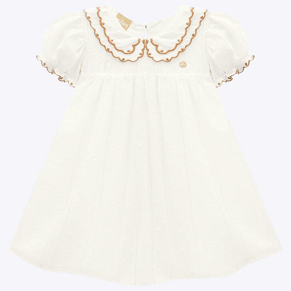Vestido Manga Curta Off White Infantil Feminino Milon 2000372