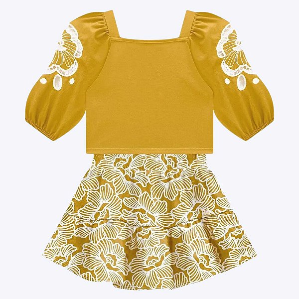 Conjunto Blusa Manga Meia-Estação e Saia Infantil Feminina 2000413