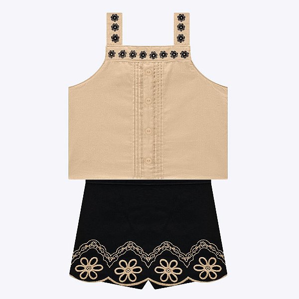 Conjunto Blusa e Shorts Bordado Flor Infantil Feminino Milon 2000416