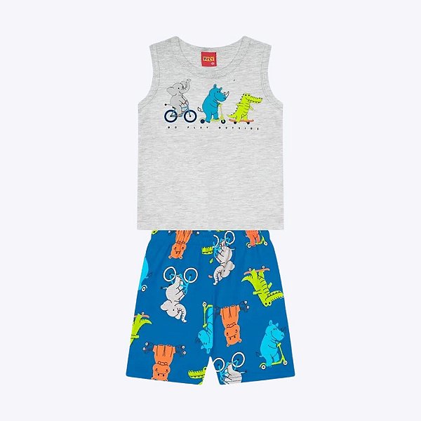 Conjunto Regata e Bermuda Estampa Animais Infantil Masculino Kyly 1000357