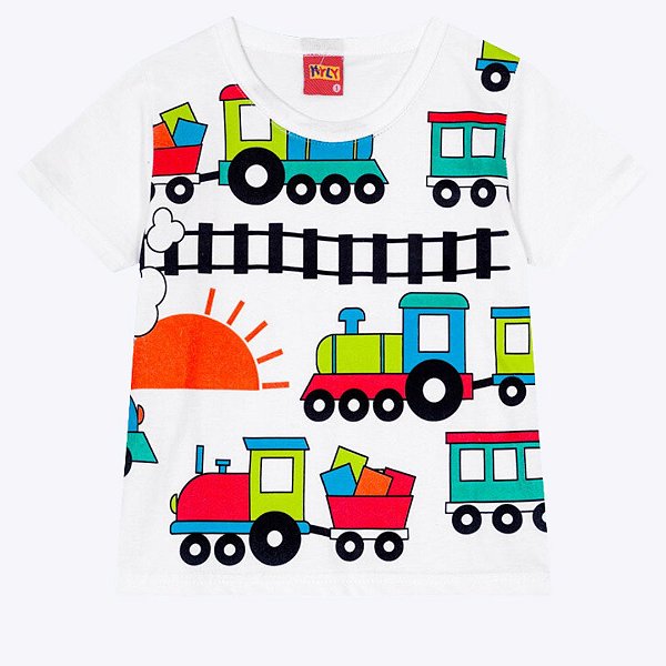 Camiseta Manga Curta Estampa Trenzinho Infantil Masculina Kyly 1000350
