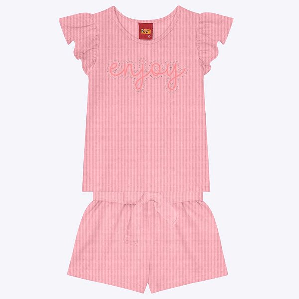 Conjunto Blusa Manga Curta Enjoy e Shorts Infantil Feminino Kyly  1000212