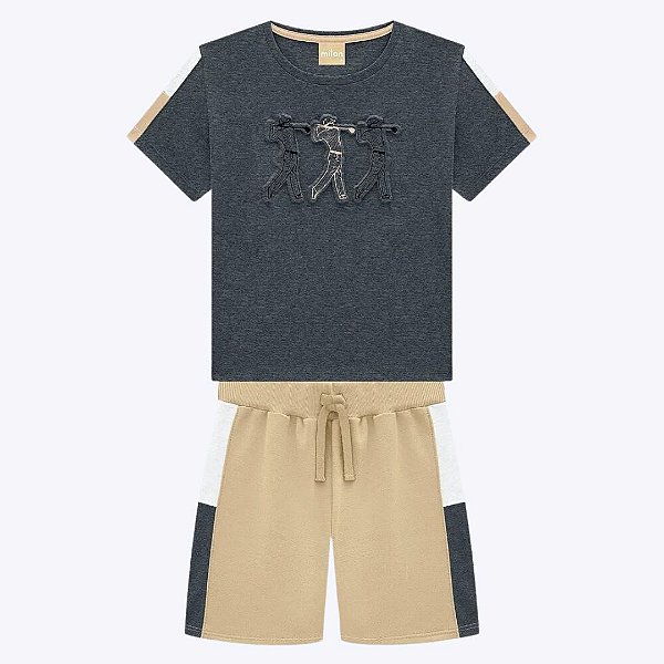 Conjunto Camiseta Manga Curta e Bermuda Moletom Flamê Infantil Masculino Milon 2000418