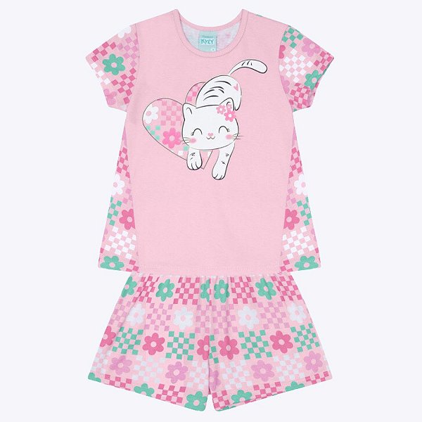 Pijama Gatinha Brilha no Escuro Infantil Feminino Kyly 1000443