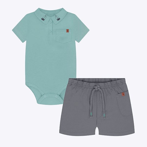 Conjunto Body Manga Curta e Bermuda Bebê Menino Milon  2000345