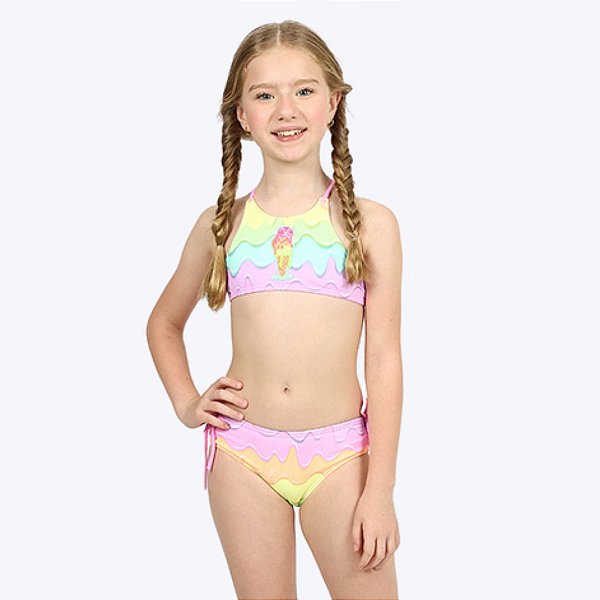 Biquíni Colorido Top e Calcinha Sorvete Infantil Menina Moda Praia Siri Kids 39032