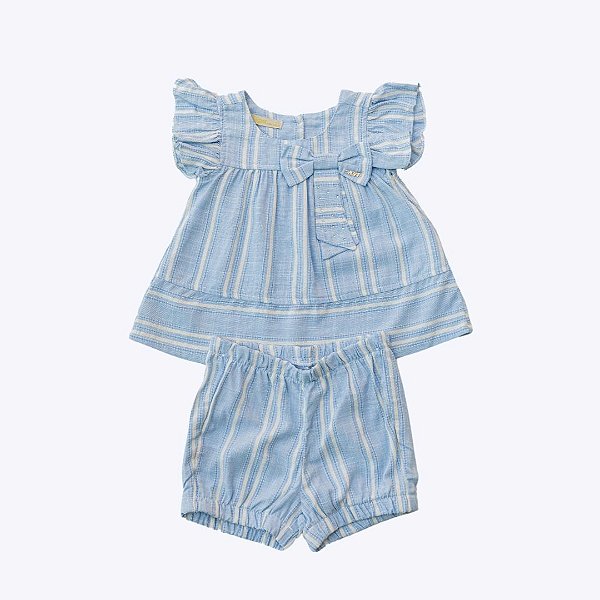 Conjunto Blusa Manga Curta com Laço e Shorts Bebê Menina Vigat 2600
