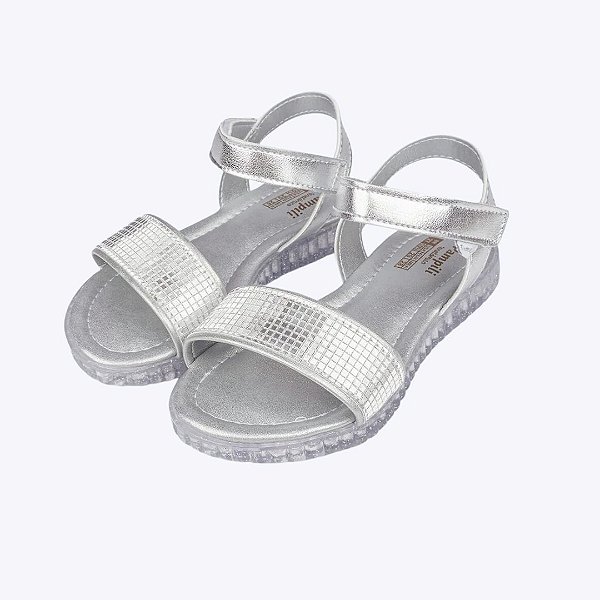 Sandália Papete Candy Texturizada Quadriculada Prata Infantil Feminina Pampili 123271000