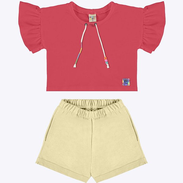 Conjunto Tererê Blusa Manga Curta e Shorts Moletim Linho Infantil Menina Have Fun 28901