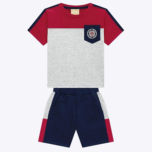 Conjunto Blusa Manga Curta e Bermuda em Moletom Flamê Infantil Menino Milon 2000186