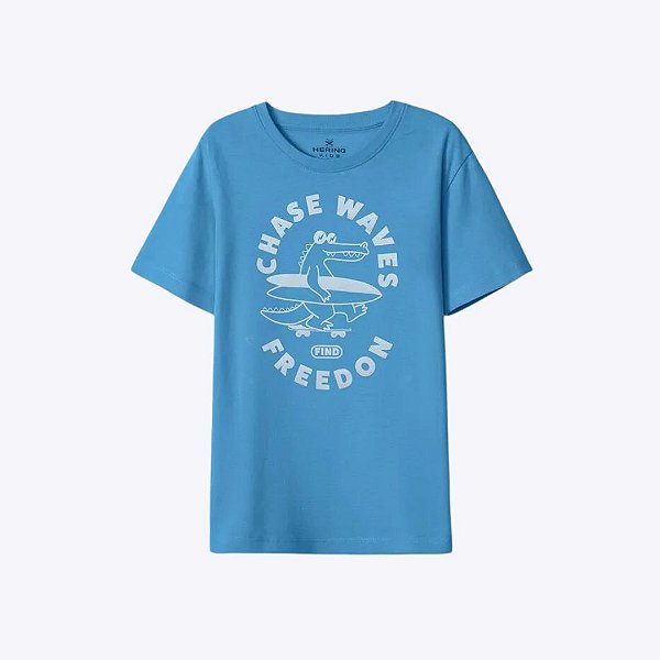 Camiseta Manga Curta Azul Estampada Infantil Menino Hering Kids  5CFYANEEN