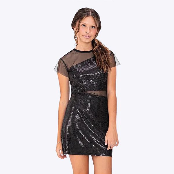 Vestido Paetê Preto Teen Menina Amora 5000062