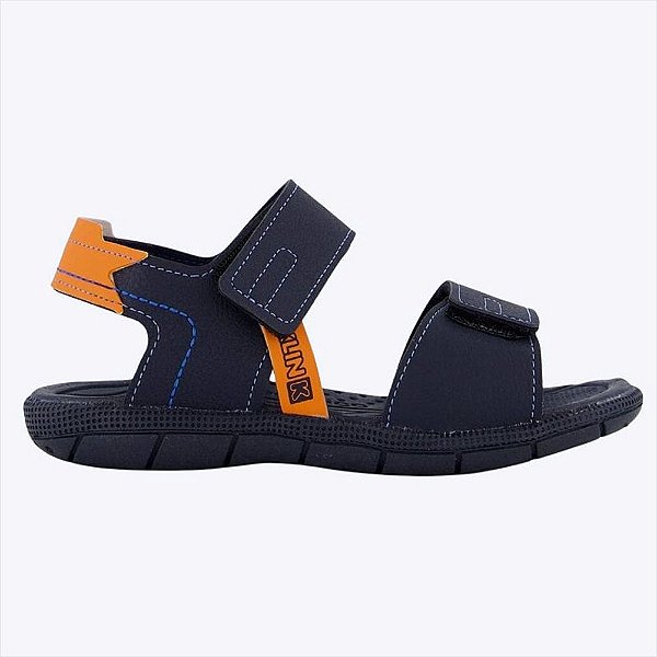 Sandália Tic Tac Marinho e Laranja Infantil Menino Klin 171191000