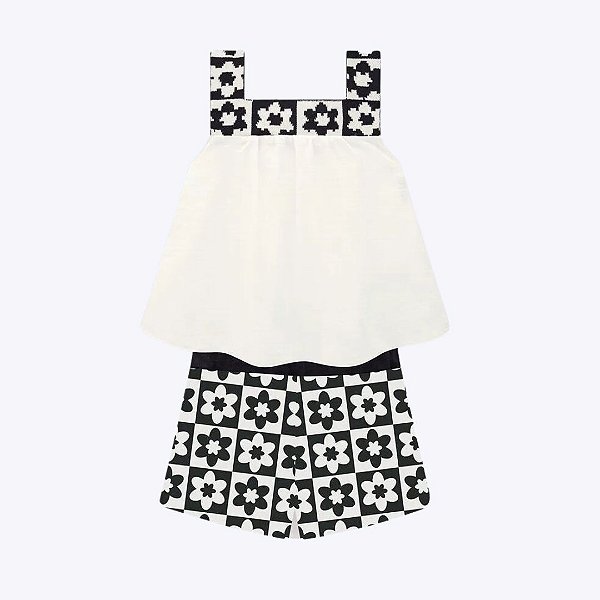 Conjunto Blusa de Alça e Shorts Cotton Flores Infantil Feminino Milon 2000383