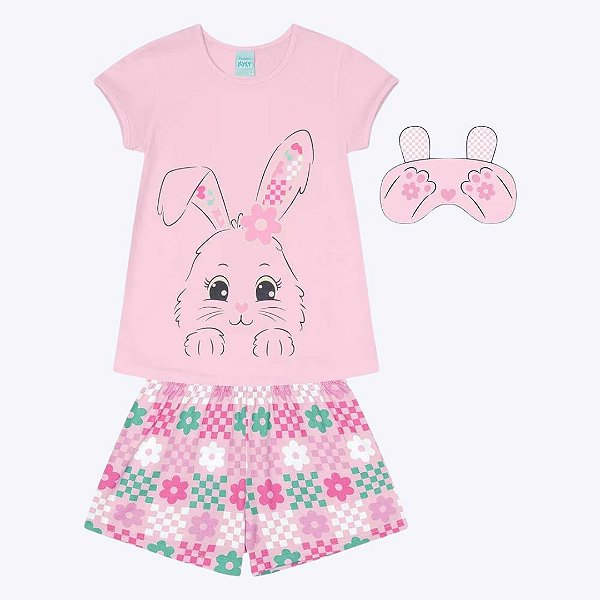 Pijama Manga Curta Brilha no Escuro Infantil Menina Kyly 1000449