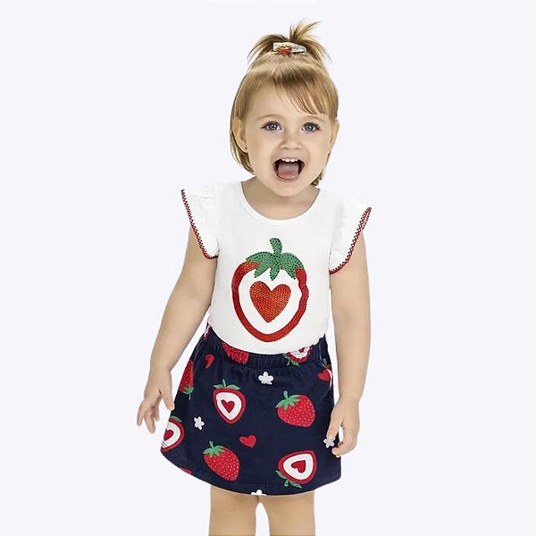 Conjunto Blusa Manga Curta e Short-Saia Infantil Menina Kyly 1000523