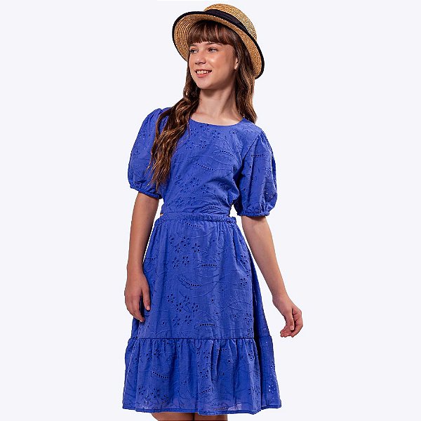 Vestido em Laise Azul Juvenil Menina Vigat 7861