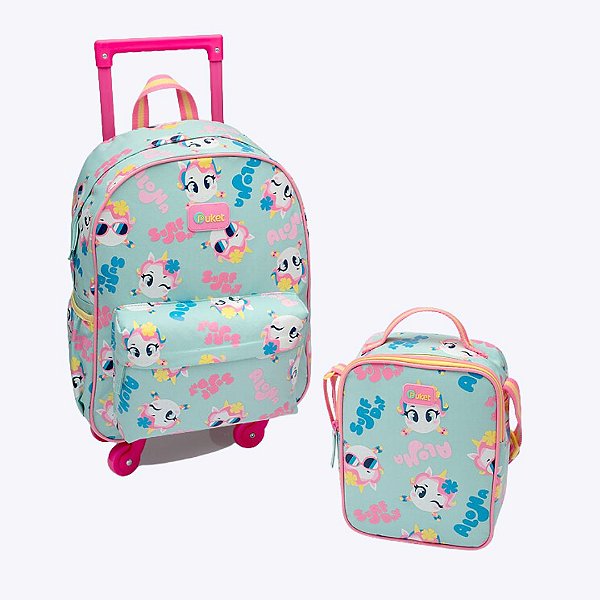 Kit Escolar Mochila com Rodinhas e Lancheira Térmica Unicórnio Aloha Puket 050403768
