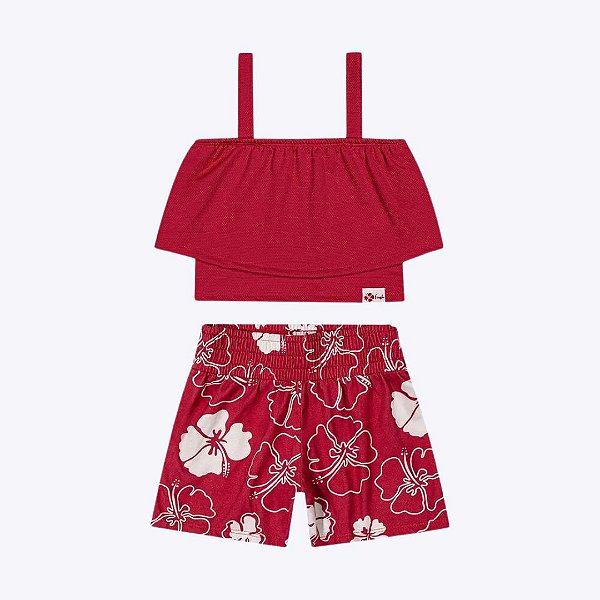 Conjunto Blusa e Short Estampa Flores Infantil Menina Kyly 1000566