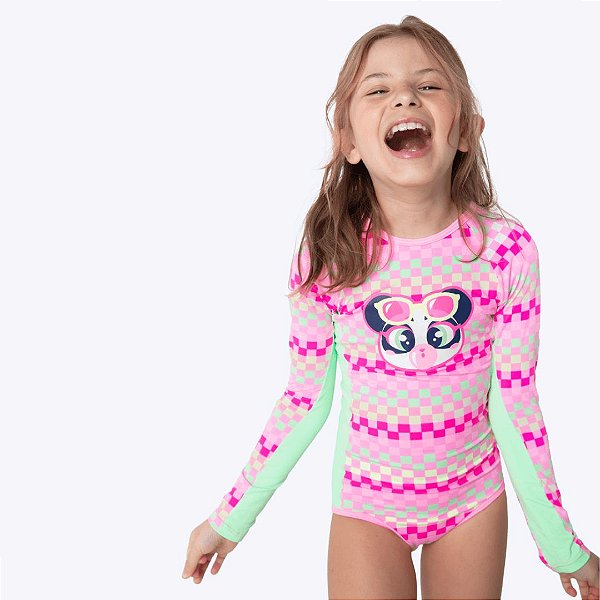 Maiô Manga Longa Panda Miami Infantil Menina Moda Praia Puket 110401102