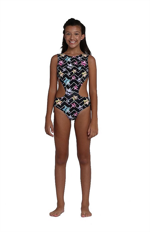 Maio Infantil Feminino Sirikids Moda Praia Preto / Pink 36819