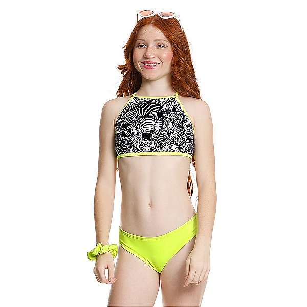 Biquini Infantil Feminino Poah Noah Amarelo Flúor / Preto 46960