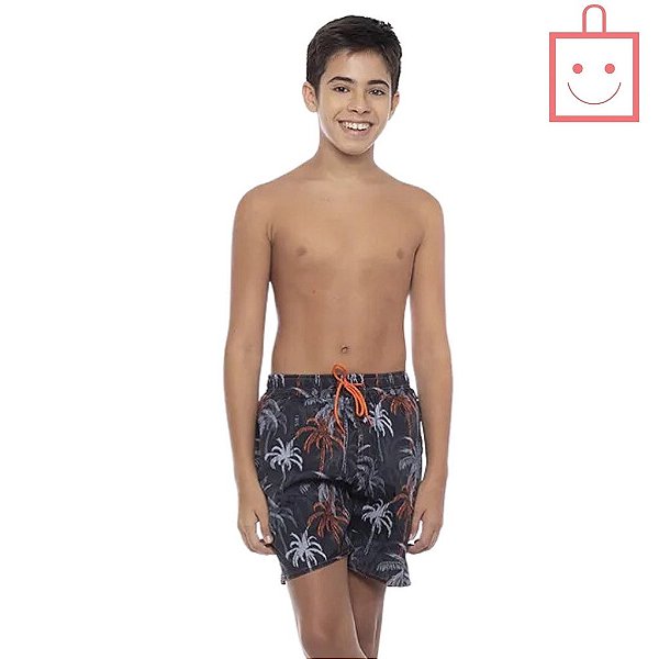Shorts Preto Coqueiro Juvenil Masculino Moda Praia Siri Kids 37319