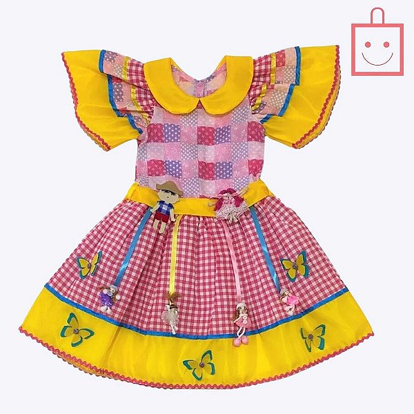 Vestido Festa Junina Xadrez Borboleta Infantil Muvile 4292