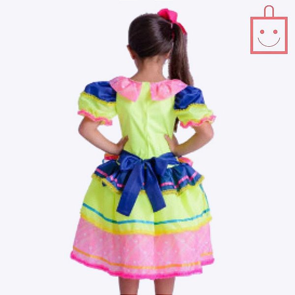 Vestido Festa Junina Neon Laços Infantil Muvile 4220