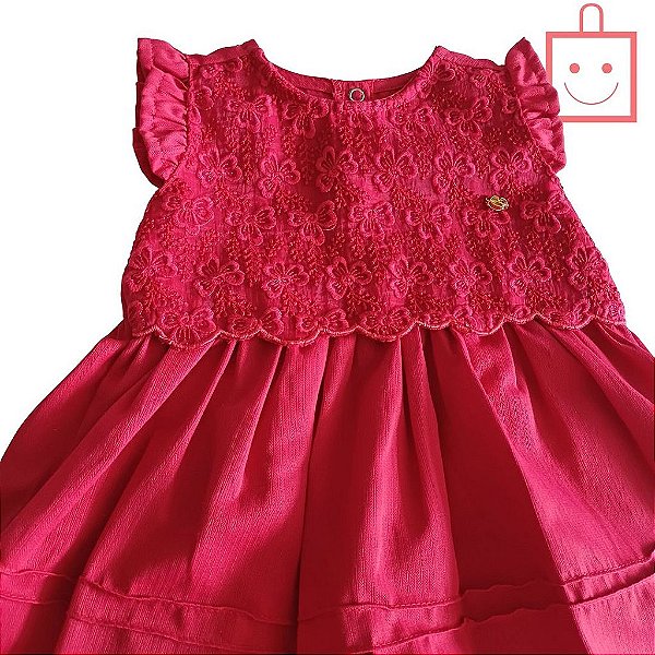 Macacão Body Vermelho em Tricoline Bebê Feminino Paraíso 14953